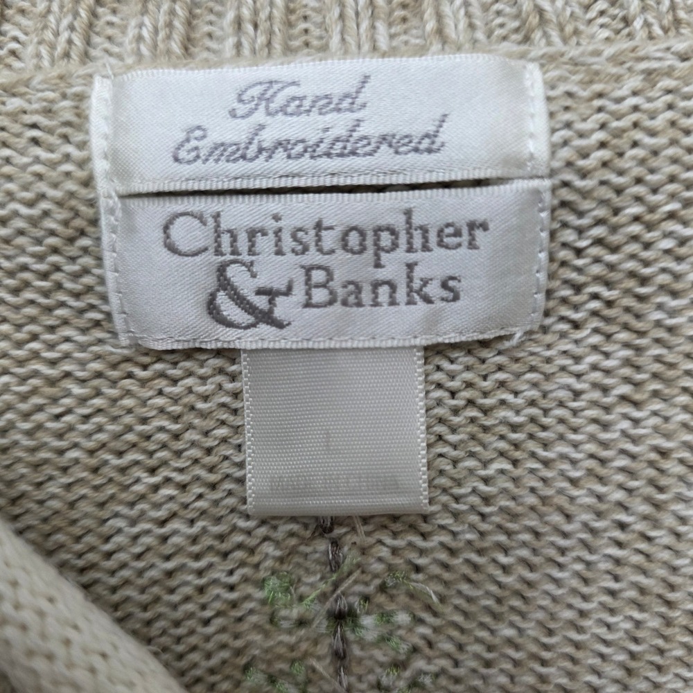 Christopher  Banks Santa Christmas Sweater Embroidered Beige Cotton Blend Medium - Picture 5 of 11